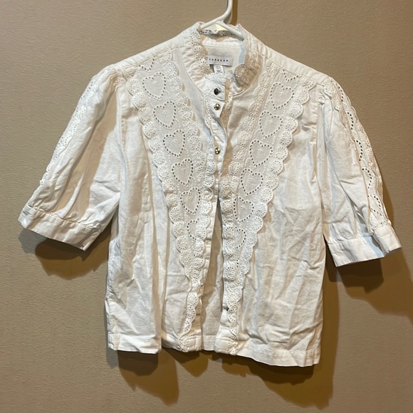TopShop sz 4 Heart Eyelet Blouse - Picture 1 of 6